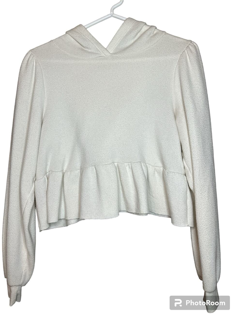 Urban Outfitters Project Social T White Long Sleeve Peplum Cropped Hoodie Size M